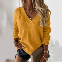 Dukseri za ženske ležerne labave boje dugih rukava s dugim rukavima V vrat pulover džemper