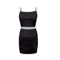 Crna ženska zabava Seksi haljina modna čvrsta boja Fringe haljina XL