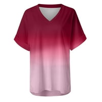 JMntiy ženska modna gradijentska bluza V-izrez kratki rukav labav majica na vrhu vrhova