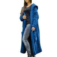 Shiusina Cardigan za žene Žene Ležerne prilike zimske čvrste pletene kapuljače Dugi kardigan džep džepni kaput plavi