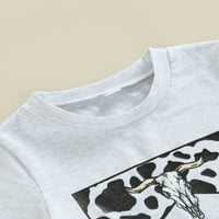 JKERTHER WESTERN DJESICA Djevojka ljetna odjeća kratki rukav Crewneck T-košulje Krave print Bell donje