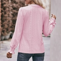 Xinqinghao bluza vrhovi ženskih čvrstih boja V izrez dnevno T majica na vrhu Ljetnih dugih rukava za sunčanje ružičaste L