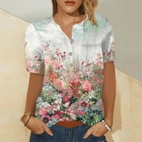 Tking Fashion Weones Lable polu-rukav cvjetni vrhovi za ispis Ljetni casual v izrez džepni košulji Bluza
