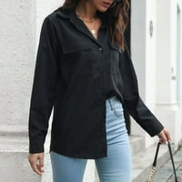 Ženska majica Crni poliesterski ženski džepne bluze na vrhu Ležerne prilike dugih rukava s dugim rukavima