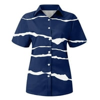 Košulje za žensku modnu casual kratkih rukava traka za print rever majica top bluza plava m