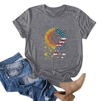 Hanas vrhovi ženski ljetni slobodno vrijeme, američka zastava i suncokret Ispiši majice, kratki rukav