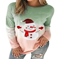 SKKSST WOMENS Chritmas Snowman Print bluza The The majice dugih rukava