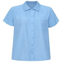 Ženska bluza Revel vrat košulje džepni vrhovi elegantnog gumba niz tucijsku majicu Office Blue M