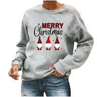 Božićni pulover za žene udobna dukserica vesela božićna dukserica lagane majice s dugim rukavima siva