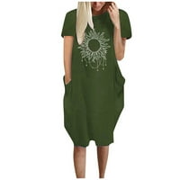 Ležerne ljetne haljine za ženska haljina za sunčanje Crta kratkih rukava cvjetni zeleni xl