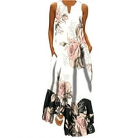 Maxi haljine za žene Ležerne ljetne modne modne mramorne cvjetne bez rukava V vrat s džepovima plus