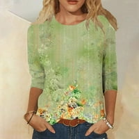Hanas ženska modna ljetna ženska modna casual tri četvrtine rukava vintage print okrugli vrat pulover top bluza zelena m