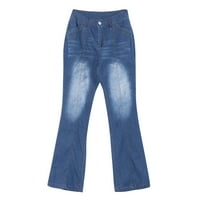 Yinguo žene srednje struka traperice traperice vez zastepene gumne bljeskalice za hlače Jeans xxl
