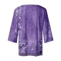 Nepravilan bluza za žene casual rukav okrugli vrat tiskani dugih košulja labavi fit etnic boho cvjetni print pulover Thirt Top Purple XL