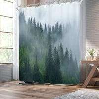 Šumska tuš zavjesa za kupatilo 60WX72H maglovito plano zeleno borovo drvo drvene maglovito oblačno priroda