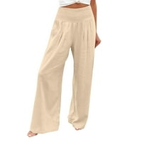 Žene ležerne pamučne pantalone labavo Fit modne čvrste boje visoki struk ravno širok hlače za noge udobne