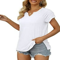 Sanviglor dame majica kratki rukav majica V izrez ljetni vrhovi casual tunika bluza za odmor bijeli
