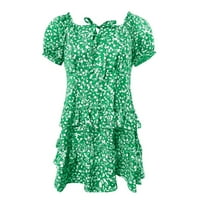 〖Roliyen〗 Mini haljine za žene Ljeto Pleted kratkih rukava s kratkim rukavima cvjetni ispis haljina mini haljina