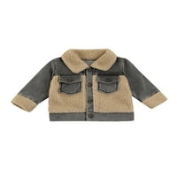 Toddler Boys zimski vuneni kaputi krzneni ovratnik dugme dugih rukava Fly patchwork traper jakne topla odjeća 0-6t