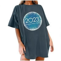 Košulje za žene Trendy Crew vrat kratkih rukava Velika sretna Nova godina Print Modni dizajn Tees Bluza