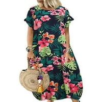 Grianlook Ženska boemska cvjetna print Maxi haljine Vintage Boho ljeto na plaži sandress za odmor posadu