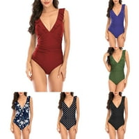 Žene V izrez Tummy Control Monokini Ruffled podstavljeni kupaći kostimi za kupaći kostimi Bikini
