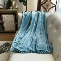 Flanel pokrivač meko baka za bacanje sa pompomnim obrubom lagane krevete pokrivač kauč kauč