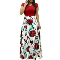 Haljine ženske modne casual cvjetne tiskovine Maxi haljina kratka crvena 2xl