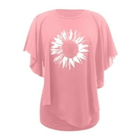 USMIXI ženske košulje okrugle vrat za lakiranje suncokretorica Ispis ljeto slatko vrhovi labavi fit lagani udobni šifon pulover bluze ružičaste sljeznicom ispod 5 dolara