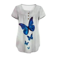 Smihono ljetni tunic vrhovi peplumske majice za žene Digital Butterfly Tees Dressy tipka Down Henley