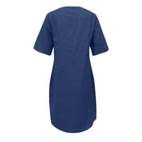 FOPP prodavač Ženska casual of of kratki rukav sa džepovima Elegantne posteljine ljuljačke haljine plavi xl