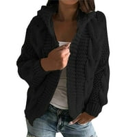 Yubatuo ženska jesenska i zimska jakna s kapuljačom od pune boje pleteni kardigan džemper za žene crne