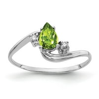 Čvrsta 14k bijelo zlato 6x kruška peridot zeleni kolovoz Gemstone Checker Diamond Angažman prsten veličine