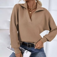 Ženski džemperi Žene zvučni džemper ovratniku Čvrsta boja V džemper s vratom Duks dugim rukavom Gornji