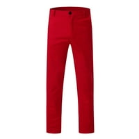 Muške casual pantalone Muški povremeni Srednji struk Tanak pant Solid Džep pune dužine Hlače Muška odjeća za uklanjanje XL Crvena