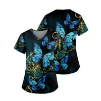 Ženski vrhovi bluza Grafički printira kratki rukav Loose Wome Ljetni posadni majica tamno plava 3xl