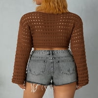 LICUPIEE Žene Klit Knit Y2K Džemper Loop gornji dugi rukav pulover Duks u šupljim majicama Ljetna dowear