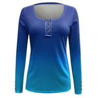 Ženske vrhove scoop vrat ženske bluze casual grafički otisak majice dugih rukava modna plava 2xl