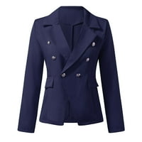 Ženski blejler sa dvostrukim grudima Elegantni dugi rukav ugrađeni kaput radne kancelarijske jakne Blazers Blue XL