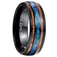 Vjenčani prstenovi za muškarce ili žene drva i plavi Opal Tungsten Vjenčani opseg