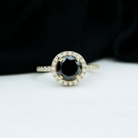 Crni Spinel Classic prsten sa moissitnim halo, 14k žutom zlatom, US 9,50
