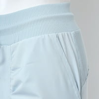 Ženske pantalone sa čvrstim bojama Ljetne duge dugim dugim paušama Baggy Ravne noge Elastične visoke strugove sa džepovima svijetlo plave s