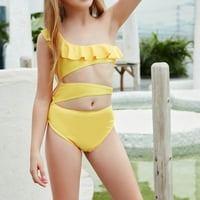 SNGXGN Girls kupaći kupaćih kostima Sportski izrez Dječji kupaći kostimi za kupaće kostimi, žuta, veličina 160