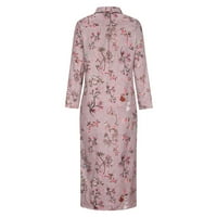 Bodycon haljine za ženska haljina za sunčanje CREW izrez s dugim rukavima, ružičasta xl