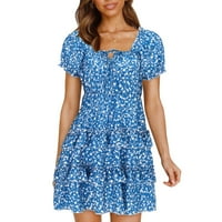 SKPBlutn Ljetne haljine Nasleđeni rukav izrez Print Mini Sun Fashion Ležerne haljine za žene Plavo l