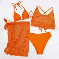 Aaiymet ženska modna remena zamotavanje jastuka s visokim strukom Solid boja bikini set plus veličine kupaćim odijelo žene s nedovoljnim, narančastom l
