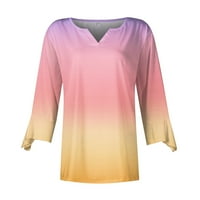 Cotonie ženske vrhove V-izreza s rukavima, majica s rukavima Ležerna majica s rukavima Ležerne prilike za žene Pink XXL