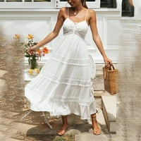 Bohemijska plaža Ljetna žena bijela haljina V izrez špagete remen duga haljina bijela l