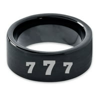 Tungsten sretni broj sedam bend prstena za muškarce Žene Udobne fit crni ravni rez četkani polirani