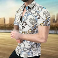 Muška gumba za muške lapele 3D print casual slim fit s kratkim rukavima majica s majicom, svijetloplava,